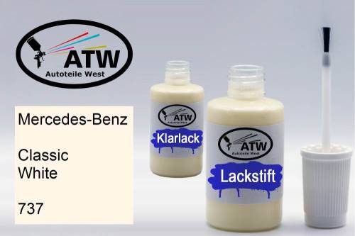 Mercedes-Benz, Classic White, 737: 20ml Lackstift + 20ml Klarlack - Set, von ATW Autoteile West.